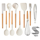 Silicone Kitchen Utensils Set Cookware High Temperature Resistant Non-Stick Wooden Handle Silicone Baking Tool With Storage Box