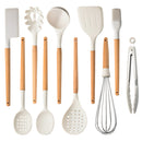 Silicone Kitchen Utensils Set Cookware High Temperature Resistant Non-Stick Wooden Handle Silicone Baking Tool With Storage Box