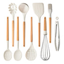 Silicone Kitchen Utensils Set Cookware High Temperature Resistant Non-Stick Wooden Handle Silicone Baking Tool With Storage Box