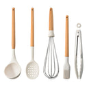 Silicone Kitchen Utensils Set Cookware High Temperature Resistant Non-Stick Wooden Handle Silicone Baking Tool With Storage Box