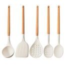 Silicone Kitchen Utensils Set Cookware High Temperature Resistant Non-Stick Wooden Handle Silicone Baking Tool With Storage Box