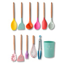 Silicone Kitchen Utensils Set Cookware High Temperature Resistant Non-Stick Wooden Handle Silicone Baking Tool With Storage Box