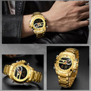 NAVIFORCE Men Military Sport Wrist Watch Gold Quartz Steel Waterproof Dual Display Male Clock Watches Relogio Masculino 9163