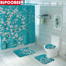 Cherry Blossoms Print Fabric Shower Curtains Bathroom Curtain Set Flower Anti-skid Rugs Carpet Toilet Lid Cover Bath Mat Sets