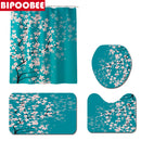 Cherry Blossoms Print Fabric Shower Curtains Bathroom Curtain Set Flower Anti-skid Rugs Carpet Toilet Lid Cover Bath Mat Sets