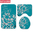 Cherry Blossoms Print Fabric Shower Curtains Bathroom Curtain Set Flower Anti-skid Rugs Carpet Toilet Lid Cover Bath Mat Sets