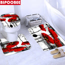 Cherry Blossoms Print Fabric Shower Curtains Bathroom Curtain Set Flower Anti-skid Rugs Carpet Toilet Lid Cover Bath Mat Sets