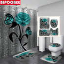 Cherry Blossoms Print Fabric Shower Curtains Bathroom Curtain Set Flower Anti-skid Rugs Carpet Toilet Lid Cover Bath Mat Sets