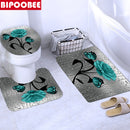 Cherry Blossoms Print Fabric Shower Curtains Bathroom Curtain Set Flower Anti-skid Rugs Carpet Toilet Lid Cover Bath Mat Sets