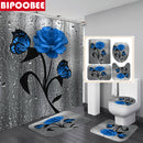Cherry Blossoms Print Fabric Shower Curtains Bathroom Curtain Set Flower Anti-skid Rugs Carpet Toilet Lid Cover Bath Mat Sets