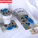 Cherry Blossoms Print Fabric Shower Curtains Bathroom Curtain Set Flower Anti-skid Rugs Carpet Toilet Lid Cover Bath Mat Sets