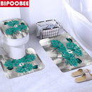 Cherry Blossoms Print Fabric Shower Curtains Bathroom Curtain Set Flower Anti-skid Rugs Carpet Toilet Lid Cover Bath Mat Sets