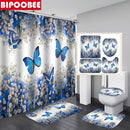 Cherry Blossoms Print Fabric Shower Curtains Bathroom Curtain Set Flower Anti-skid Rugs Carpet Toilet Lid Cover Bath Mat Sets