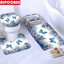 Cherry Blossoms Print Fabric Shower Curtains Bathroom Curtain Set Flower Anti-skid Rugs Carpet Toilet Lid Cover Bath Mat Sets