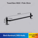 Towel Bar 30-60 CM Multi Rod Holder Bathroom Accessories Wall Rail Organizer Hook Hanger Aluminum Storage Rack Matte Black Shelf
