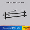 Towel Bar 30-60 CM Multi Rod Holder Bathroom Accessories Wall Rail Organizer Hook Hanger Aluminum Storage Rack Matte Black Shelf