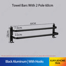 Towel Bar 30-60 CM Multi Rod Holder Bathroom Accessories Wall Rail Organizer Hook Hanger Aluminum Storage Rack Matte Black Shelf