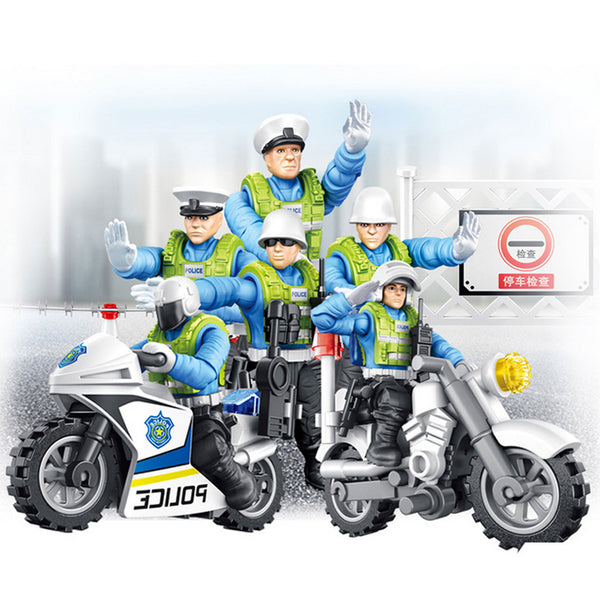 Besegad Realistic Assemblable Traffic Police Policeman Action Figures Playset Toys for Kids Children Birthday Christmas Gift